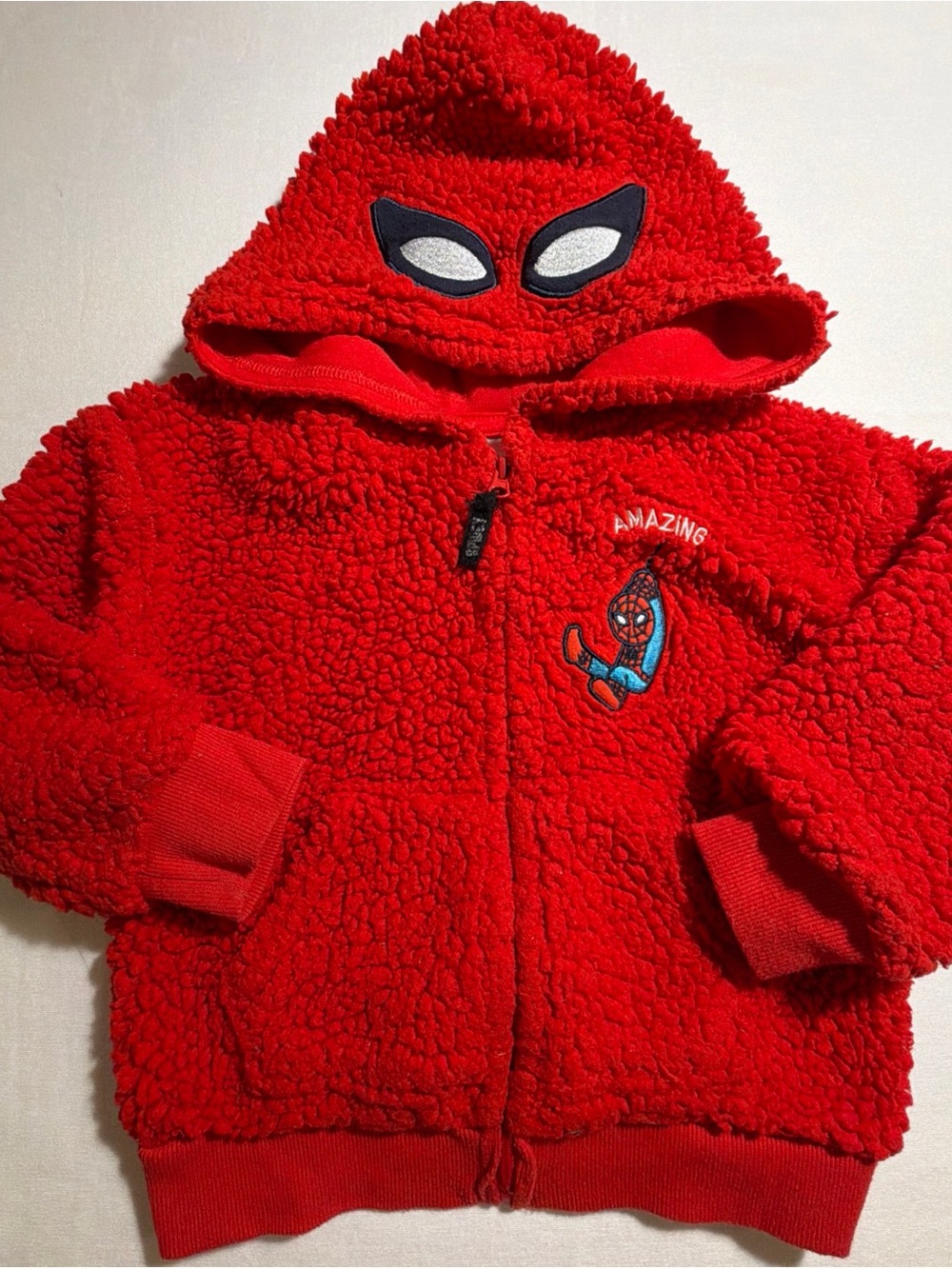 Marvel Red Hooded Sherpa Puffer Jacket with Spider Embroidery